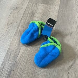 Patagonia Bright Blue Fleece Booties with Neon Green Trim
